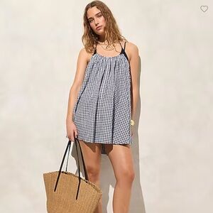 NWT J. Crew Navy and White swingy tie back beach dress in linen cotton blend